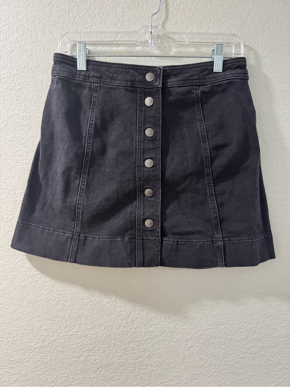 Madewell Metropolis Snap-front Black Denim Mini Skirt